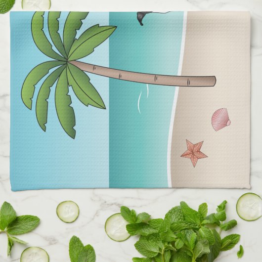 Zwarte en witte hond bij het strand van de Tropisc Theedoek (Gevouwen)