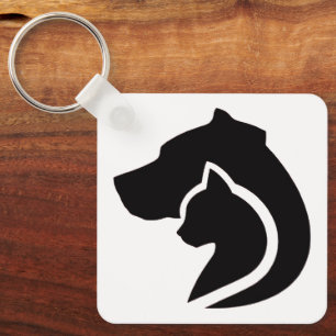 Zwarte en witte hond en kat sleutelhanger