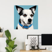 Zwarte en witte hond met blauwe halsband poster (Thuiskantoor)