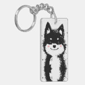 Zwarte en Witte Hond met Glimlach Sleutelhanger (Voorkant Links)
