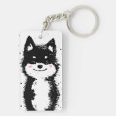 Zwarte en Witte Hond met Glimlach Sleutelhanger (achterkant)