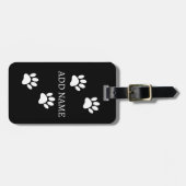 Zwarte en Witte Hond Poot Drukt Custom Naam Bagagelabel (Voorkant horizontaal)