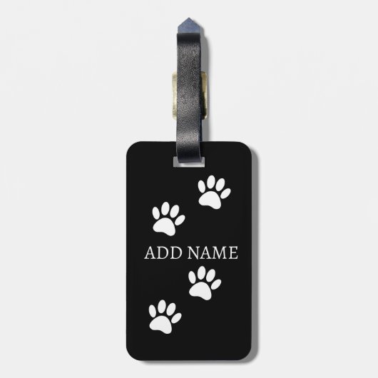 Zwarte en Witte Hond Poot Drukt Custom Naam Bagagelabel (Achterkant verticaal)