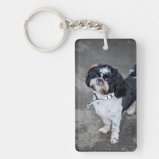 Zwarte en witte hond sleutelhanger (Voorkant)