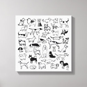 Zwarte en witte honden   Verschillende Hondenrasse Canvas Afdruk