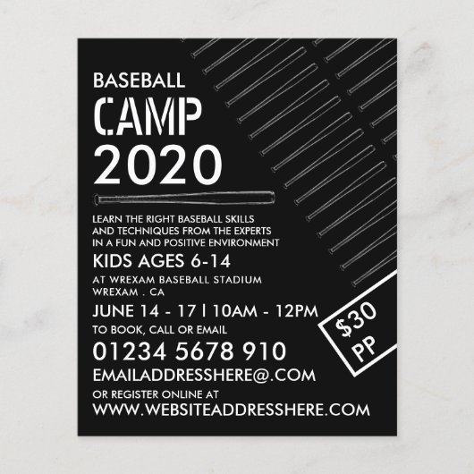 Zwarte en witte honkbal, honkbalkamp flyer (Voorkant)