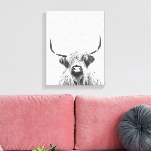 Zwarte en Witte Hoogland Koe Canvas Afdruk (Insitu (Woonkamer))