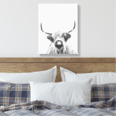 Zwarte en Witte Hoogland Koe Canvas Afdruk (Insitu (Slaapkamer))