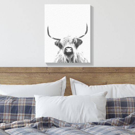 Zwarte en Witte Hoogland Koe Canvas Afdruk (Insitu (Slaapkamer))