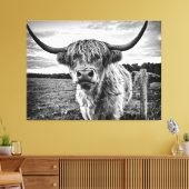 Zwarte en Witte Hoogland Koe Canvas Afdruk (Insitu (Woonkamer))