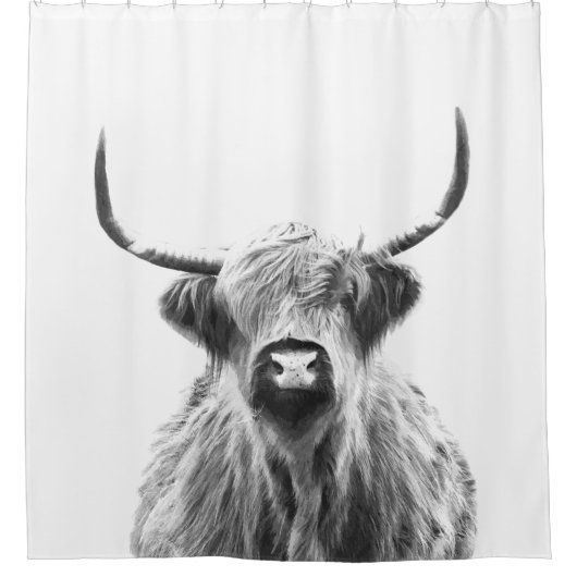 Zwarte en Witte Hoogland Koe Douchegordijn (Voorkant)