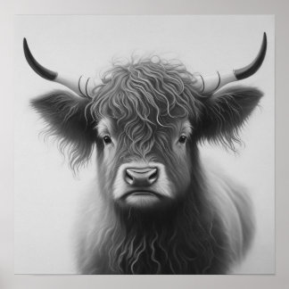 Zwarte en Witte Hoogland Koe Poster