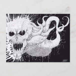 Zwarte en witte horror schedelkunst briefkaart