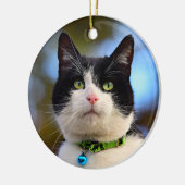 Zwarte en witte horthair kat keramisch ornament (Links)