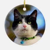 Zwarte en witte horthair kat keramisch ornament (Achterkant)