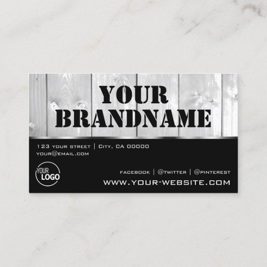 Zwarte en witte houten planken Hout Graan Kijk Log Visitekaartje (Achterkant)