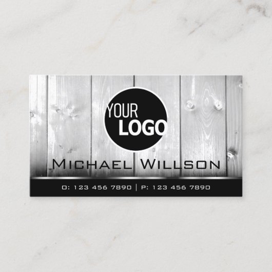 Zwarte en witte houten planken Hout Graan Kijk Log Visitekaartje (Voorkant)