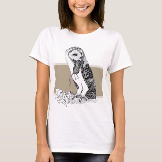 Zwarte en witte illustratie van Barn Owl T-shirt (Voorkant)