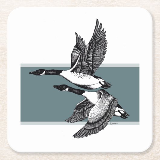 Zwarte en witte illustratie van Canada Geese Kartonnen Onderzetters (Voorkant)