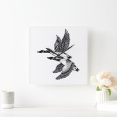 Zwarte en witte illustratie van Canada Geese Vierkante Klok (Huis)