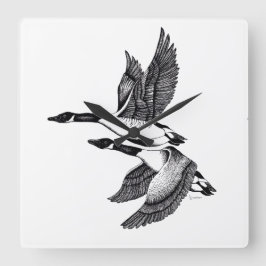 Zwarte en witte illustratie van Canada Geese Vierkante Klok