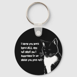 Zwarte en witte illustratie van Funny Cat Sleutelhanger