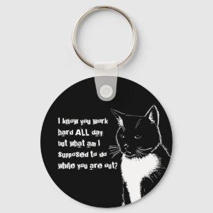Zwarte en witte illustratie van Funny Cat Sleutelhanger