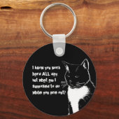 Zwarte en witte illustratie van Funny Cat Sleutelhanger (Voorkant)