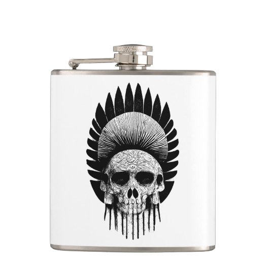 Zwarte en witte Indische schedel Heupfles (Voorkant)