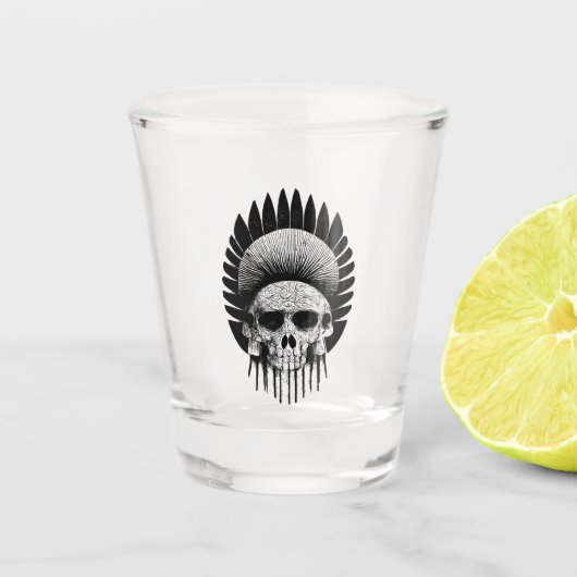 Zwarte en witte Indische schedel Shot Glas (Voorkant)