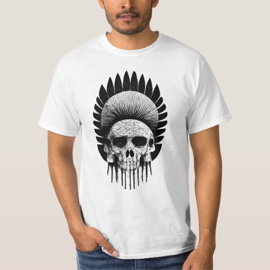 Zwarte en witte Indische schedel T-shirt (Voorkant)