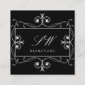 Zwarte en witte Initialen Ornamenten Vierkante Visitekaartje (Voorkant)