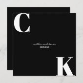 Zwarte en Witte Initialen Sla de datum op Kaart (Voorkant / Achterkant)