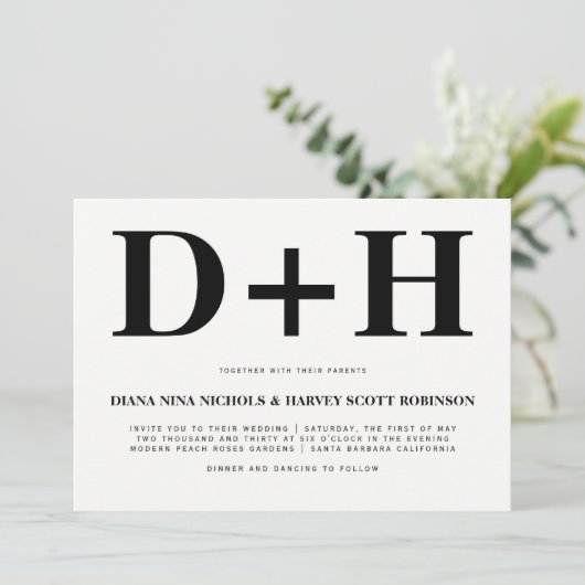 Zwarte en witte initialen, vettige typografie brui kaart (Staand voorkant)