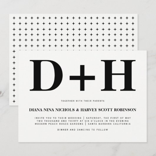 Zwarte en witte initialen, vettige typografie brui kaart (Voorkant / Achterkant)