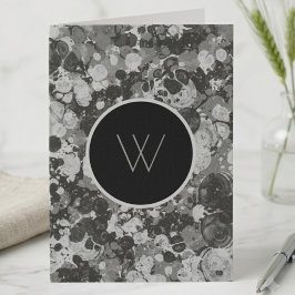 Zwarte en witte inkt marmer kunst met monogram notitiekaartje