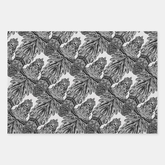 Zwarte en witte inkttekeningen inpakpapier vel (Voorkant 2)