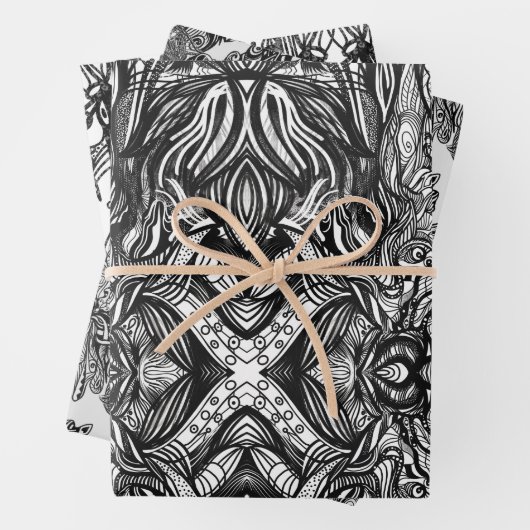 Zwarte en witte inkttekeningen inpakpapier vel (In situ)