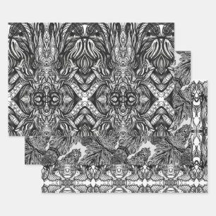 Zwarte en witte inkttekeningen inpakpapier vel