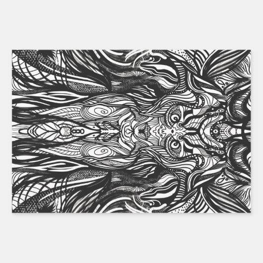 Zwarte en witte inkttekeningen inpakpapier vel (Voorkant)