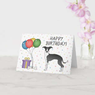 Zwarte en witte Italiaanse grijnshond - Happy Birt Kaart