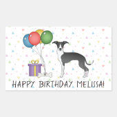 Zwarte en witte Italiaanse grijnshond - Happy Birt Rechthoekige Sticker (Voorkant)