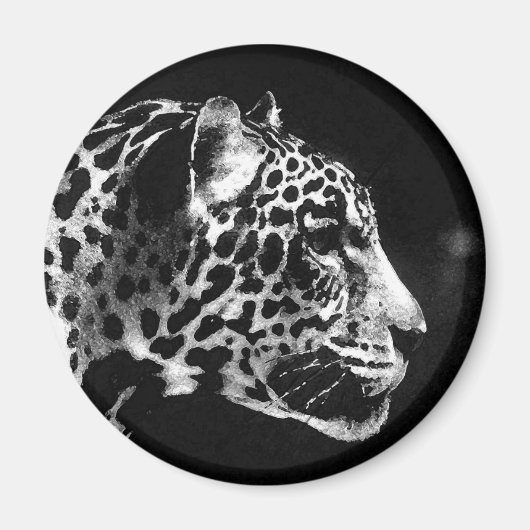 Zwarte en witte jaguar Pop Art Magneet (Voorkant)