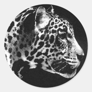 Zwarte en witte jaguar Pop Art Ronde Sticker