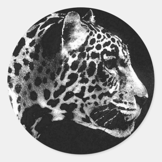 Zwarte en witte jaguar Pop Art Ronde Sticker (Voorkant)