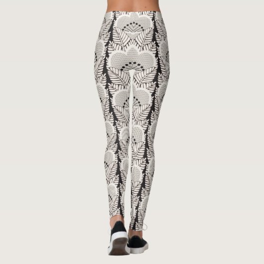 Zwarte en witte Japanse Floral Kimono Pattern Leggings (Achterkant)