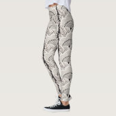 Zwarte en witte Japanse Floral Kimono Pattern Leggings (Links)