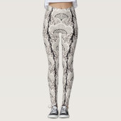 Zwarte en witte Japanse Floral Kimono Pattern Leggings (Voorkant)