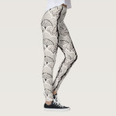 Zwarte en witte Japanse Floral Kimono Pattern Leggings (Rechts)