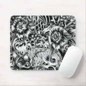 Zwarte en witte Japanse Koi tattoo kunst. Muismat (Met muis)